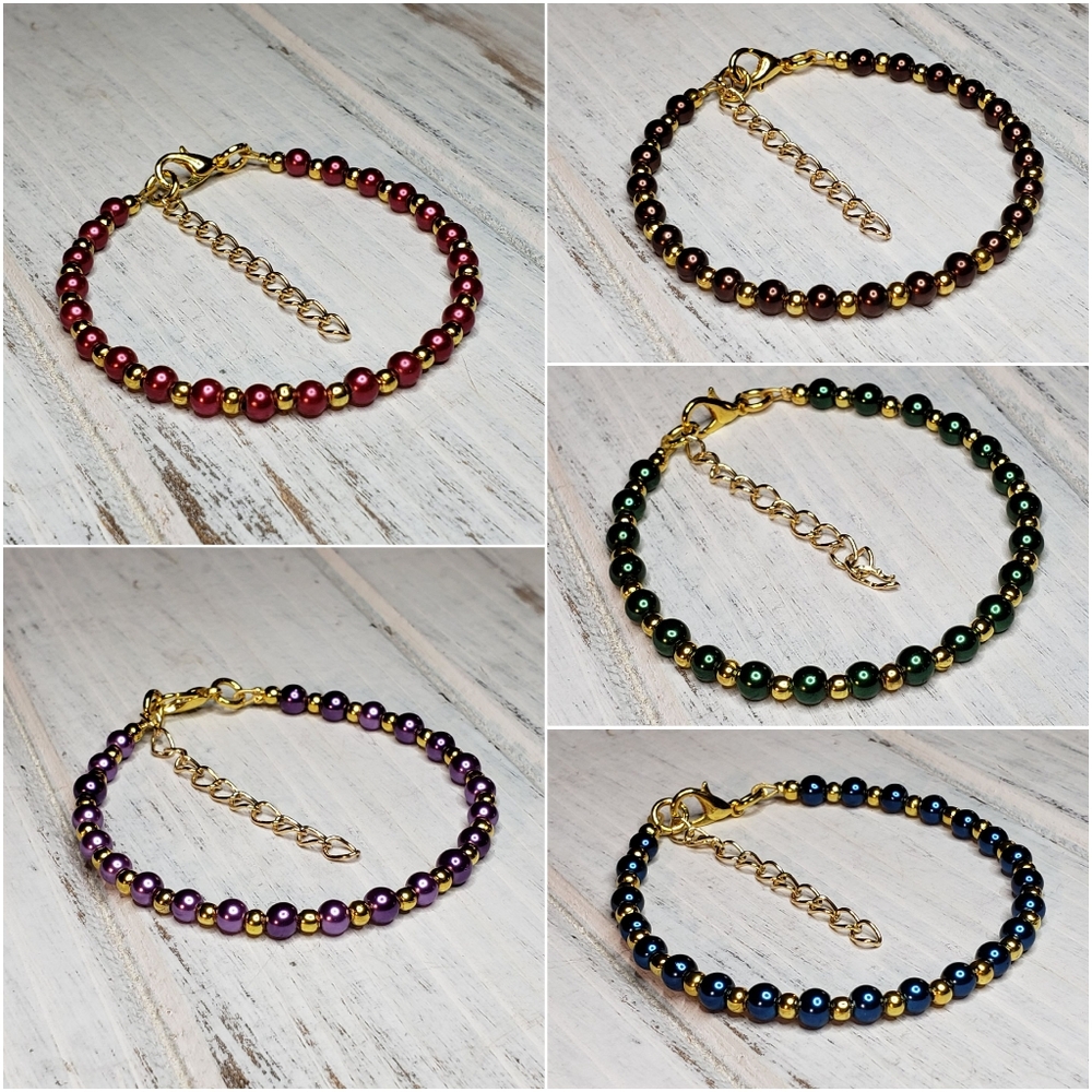 J. Renee Designs Handmade 7" Gold Tone w/Faux Pearl Beaded Bracelet
